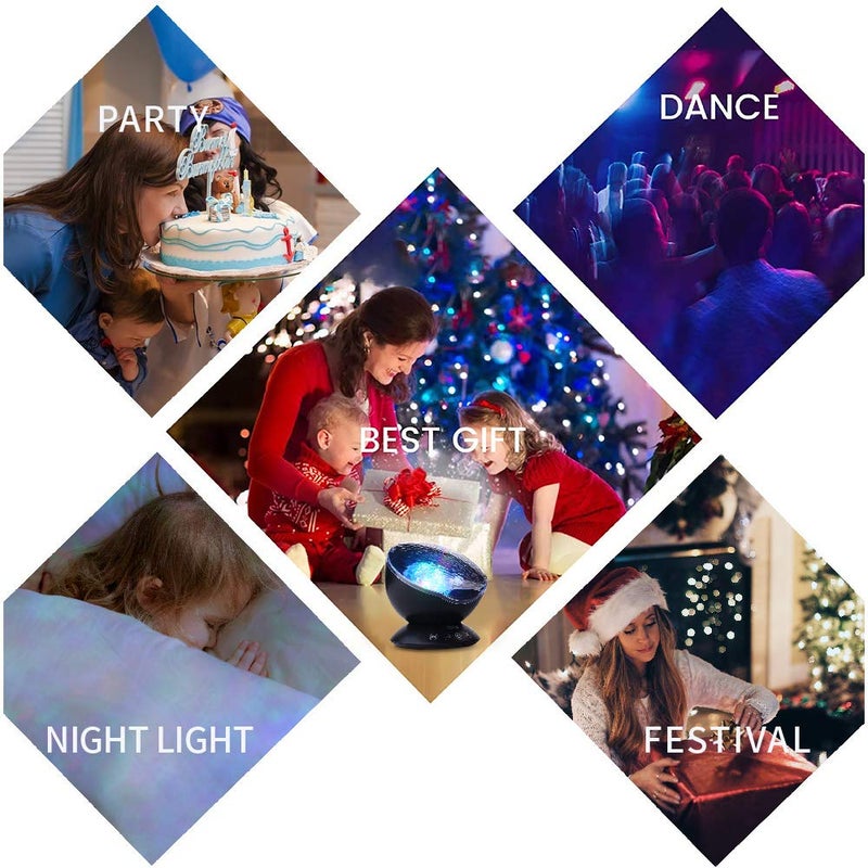 TOMNEW Ocean Wave Projector, Night Light Projector with Remote Control Timer 8 Colors LED Lighting Modes Music Speaker Water Lamp for Kids Adults Bedroom Living Room Party Decorations (Black) - Image 5